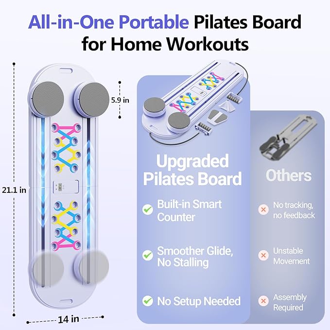 Pilates Reformer Equipment for Home Workout – Portable Core & Ab Exercise Machine for Women, Easy-to-Use Pilates Board for Full Body Toning, Lightweight Fitness Gear for Beginners & Busy Moms