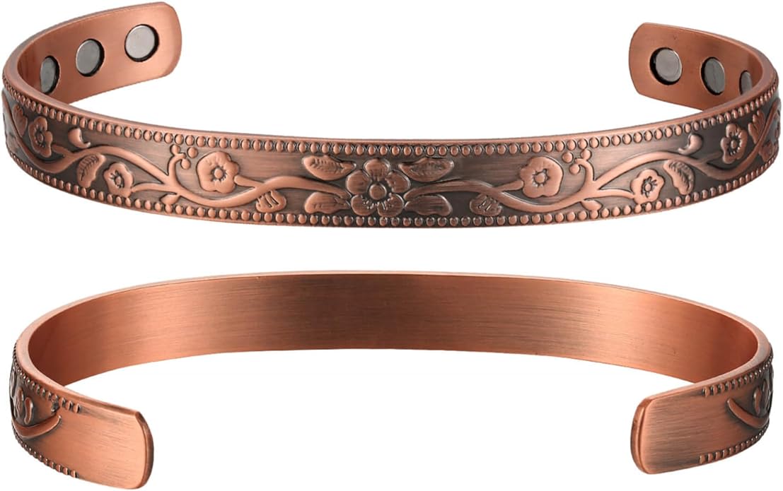 Earth Therapy Minimalist Design Magnetic Field Cuff Bracelets for Men & Women - Ultra Strength - Adjustable
