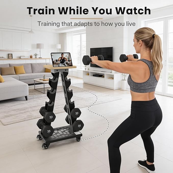 5-Tier A-Frame Dumbbell Rack with Wheels, 300LBS Capacity, Mobile Weight Rack with Phone Holder (Rack Only)