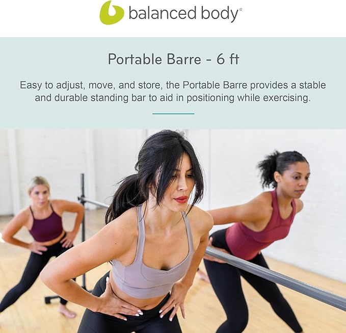 Balanced Body Portable Barre, Pilates Bar, Workout Equipment for Home Gym or Pilates Studio, 4 ft or 6ft, Dark Gray.