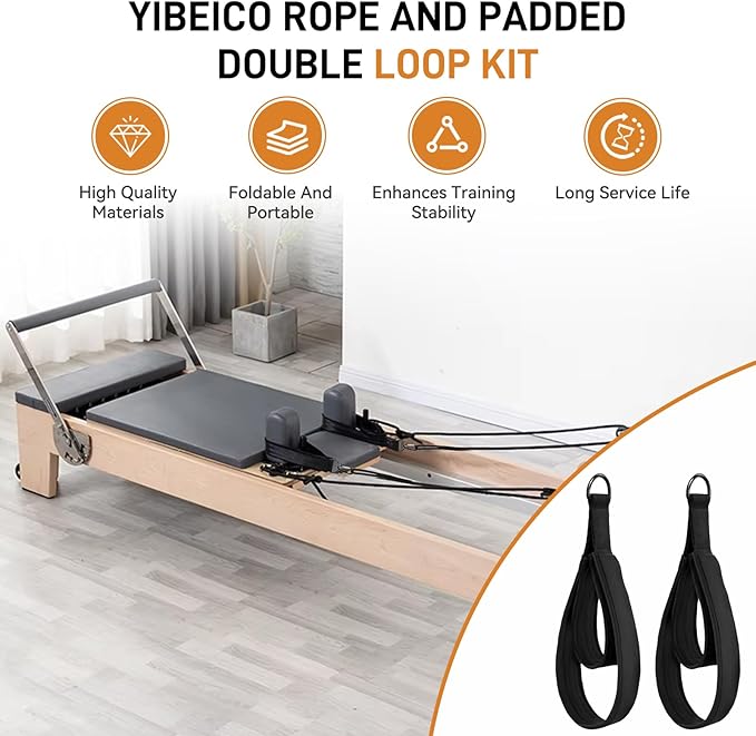 Rope and Padded Double Loop Kit for Balanced Body Pilates Reformer, Straps with D Rings and Adjustable Length Rope for Studio, for Clinical, for Allegro 1 Pilates Reformers Equipment
