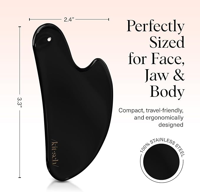 Kitsch Stainless Steel Gua Sha Facial Tools - Guasha Tool for Face, Face Sculpting Tool, Jawline Shaper, Double Chin Reducer Gua Sha Tools, Lymphatic Drainage Massager, Facial Skin Care, Matte Black