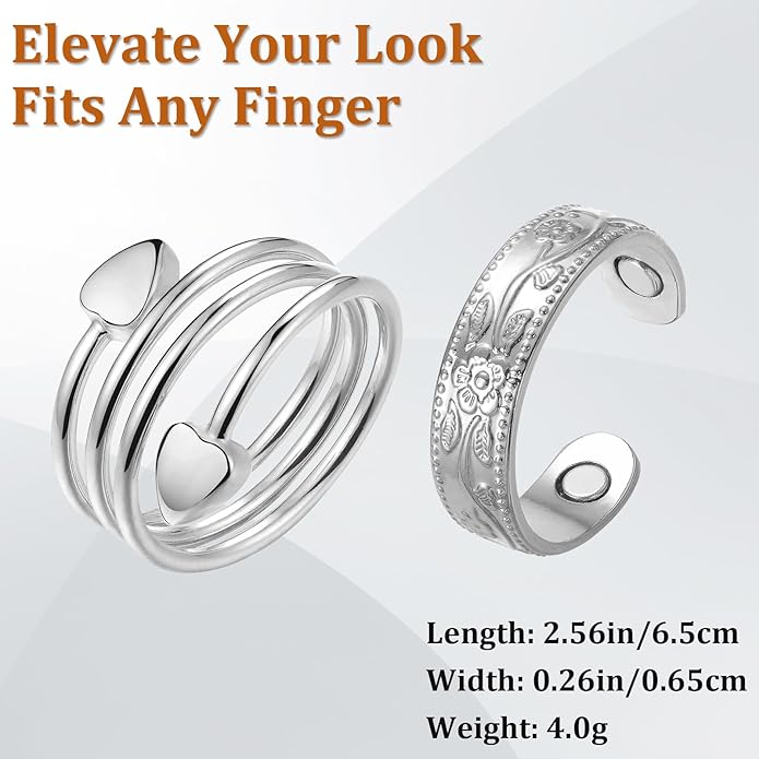 Magnetic Copper Rings Set for Women, Elegant Lymphatic Jewelry Gifts, Vintage Adjustable Vine Design