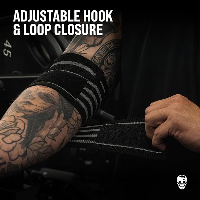 Gymreapers Weightlifting Elbow Wraps (1 Pair) - Flexible 40'' Elbow Compression Strap & Joint Support Brace - for Bench Press, Powerlifting, and Pressing