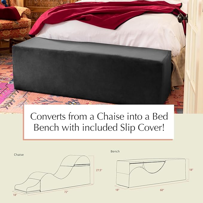Avana Kami Convertible Chaise/Bed Bench for Yoga & Massage - 2-in-1 End of Bed Ottoman with Concealed Fold Out Yoga Lounge Chair, 18" Wide, Microvelvet Deep Teal