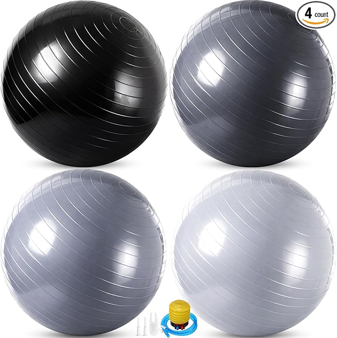 Leyndo 4 Pcs 26 Inch Yoga Exercise Ball Pilates Pregnancy Birthing Fitness Ball with Quick Pump Anti Burst for Improved Posture, Balance, Yoga, Pilates, Training