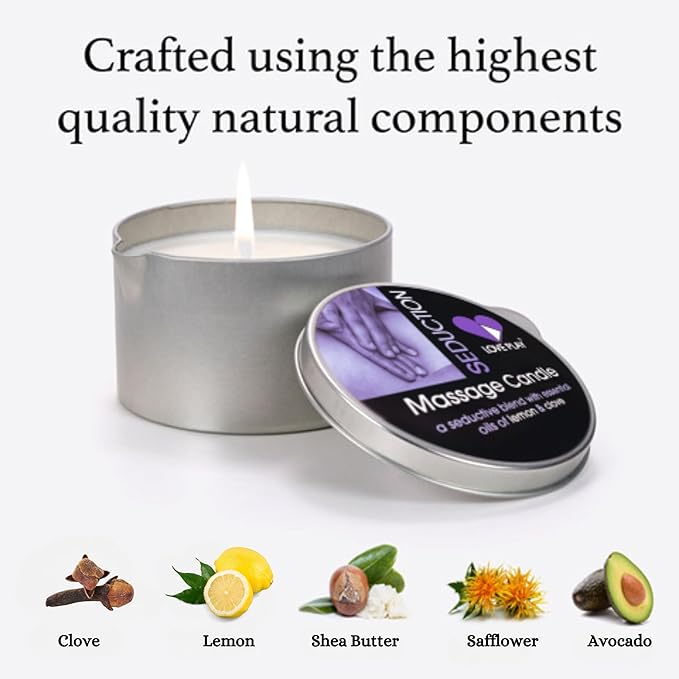 LOVE PLAY Massage Oil Candle for Home SPA - Vegan Moisturizing Body Oil Candle for Pure Relaxation - Hydrating Skin Care Massage Oils with Essential Oils (6.76oz)