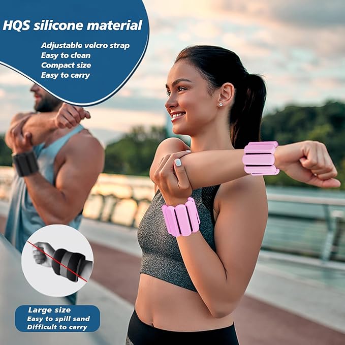 Wrist and Ankle Weights for Women & Men 2 Pack (1lb Each), Adjustable Silicone Wearable Arm & Leg Weights for Pilates, Gym, Yoga, Cardio, Strength Training