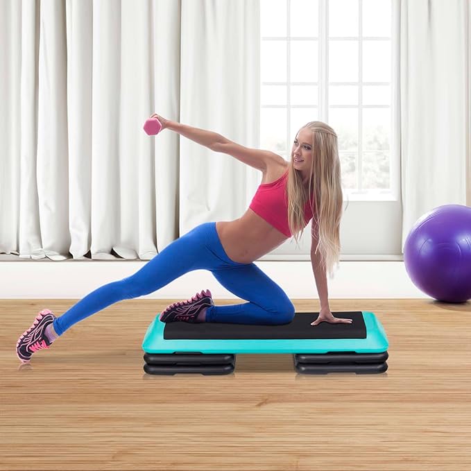 JupiterForce 43" Workout Aerobic Exercise Step Platform, Adjustable Aerobic Steppers for Exercise with 4 Removable Risers for Home Gym Strength Training