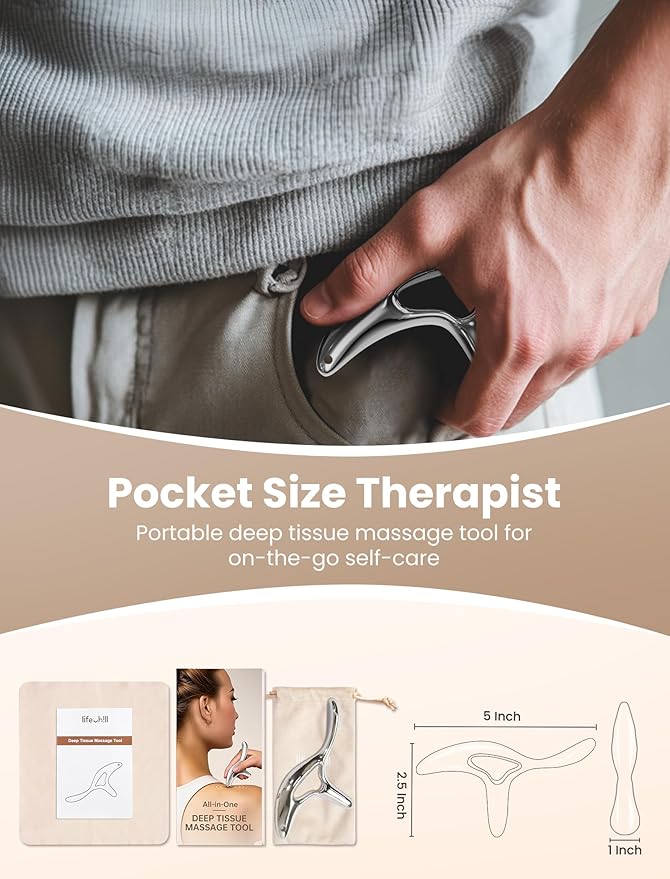 lifechill Trigger Point Massage Tool for Deep Tissue Massage & Gua Sha, HSA Muscle Scraper Tool for Full Body Pain Relief, FSA Eligible Items Thumb Saver Acupressure Tool