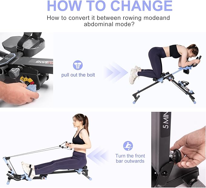 TOUSAINS 3 in 1 Ab Machine, Foldable Rowing Machine & Cable System, Core Trainer for Abdominal Workout, 4-Level Height & 2 Resistance Levels, All-in-One Home Gym Equipment for Weight Loss & Sculpting