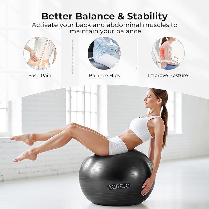 Yoga Ball, Exercise Ball for Working Out, Anti-Burst and Slip Resistant for Physical Therapy, Birthing, Stretching, Flexible Seating, Home Gym, with Pump (L: 23-26ines/58-65cm)
