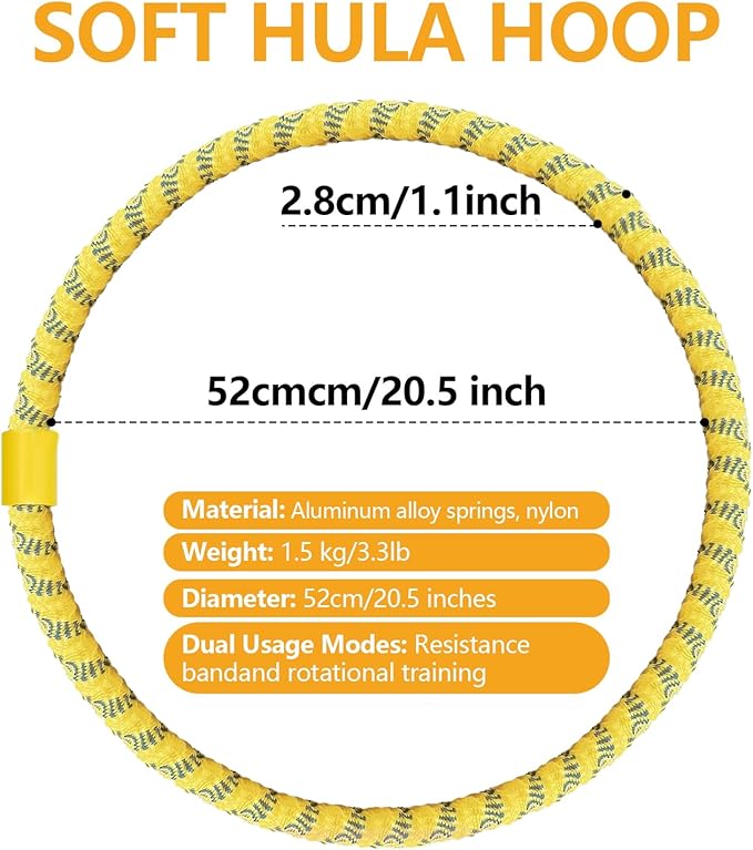 3 lbs Soft Spring Hula Hoop, Weighted Hoops for Adults, Foldable and Portable Hula with Body Tape Measure, Loss Fitness Hoop