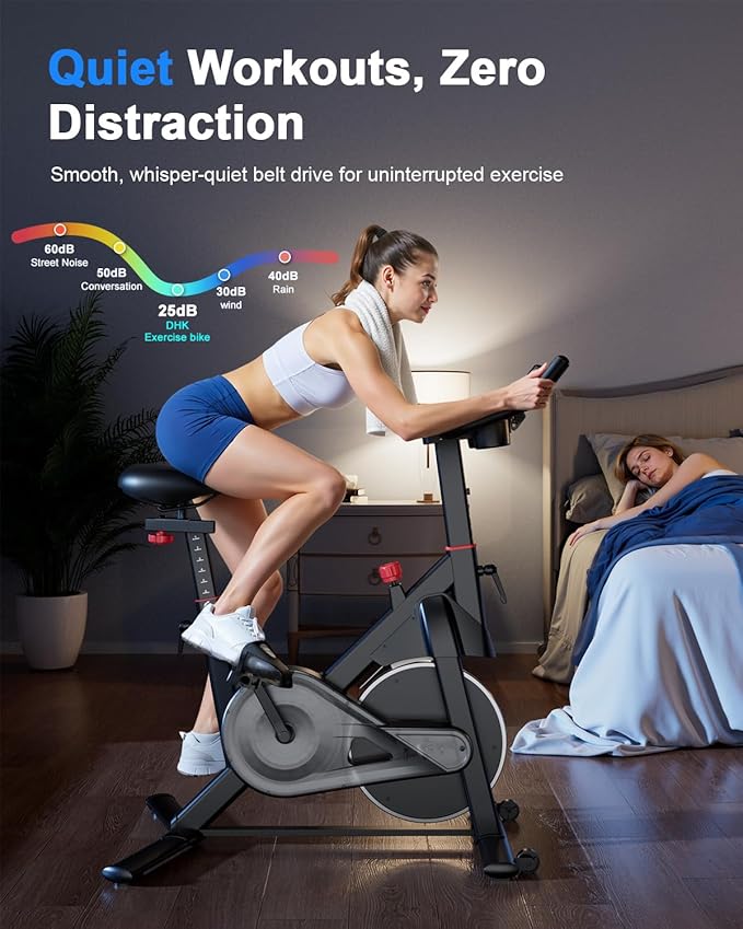 Superun Exercise Bike, Stationary Bikes for Home with Brake Pad, Low Noise Spin Bike with 300LBS Weight Capacity, Indoor Cycling for Home Gym with Pad Mount LCD Monitor and Cup Holder