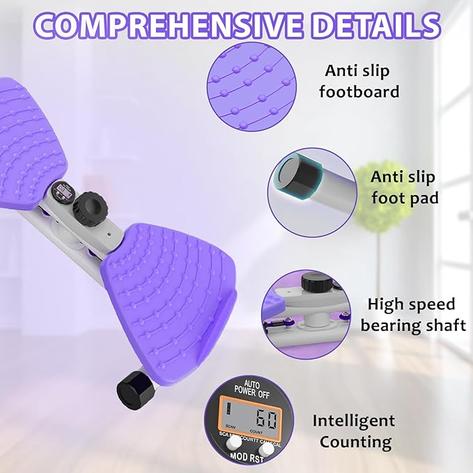 Twisting Waist Machine, Twist Board for Exercise, 300 lbs Weight Capacity, Noiseless Ab Twister for Home Gym Equipment for Women/Men, Track Time, Reps, Calories with Digital Display (Purple)