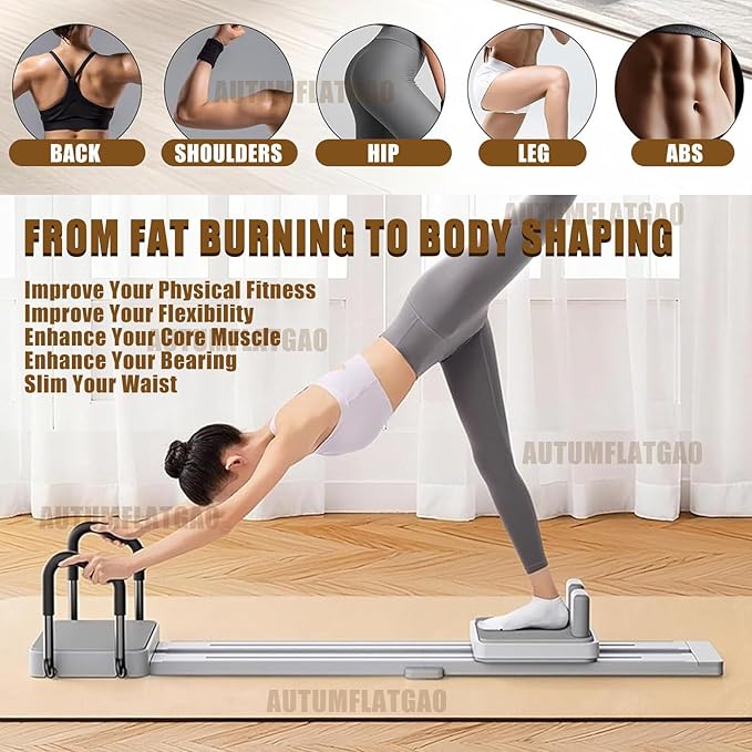 Pilates Board, 3 in 1 Pilates Ski Machine & Plilates Reformer, Multifuncional Portable Pilates Reformers Board for Home Workout, Combination 10+ Exercise Mode