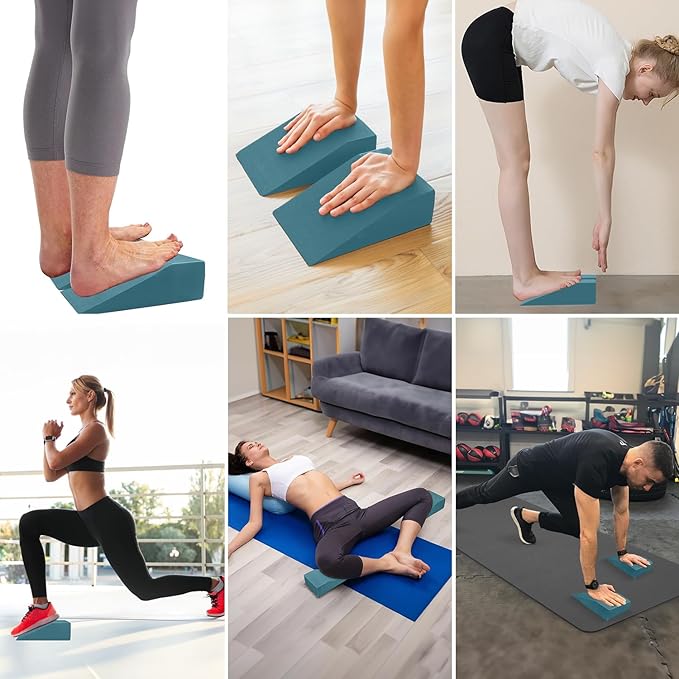 2 Pack Squat Wedge, Supportive Foot Wrist Exercise Wedge for Squat, Yoga, Pushup, Balance, Stretch, Strength, Pilates, Plank, Physical Therapy - EVA Riser Block for Men & Women