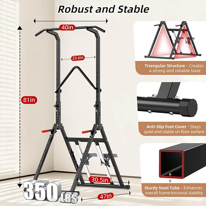 Pull Up Bar Free Standing with Stair Stepper, Adjustable Power Tower Dip Station, Multi-functional Strength Training Pull-up Bars for Home Gym Equipment