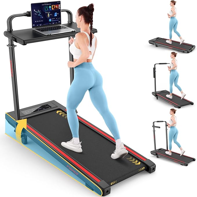 FUNMILY Upgrade Walking Pad Folding Treadmill with 12%/15% & Handle Bar, 3.5HP Foldable Under Desk Compact Treadmills for Home/Office/Gym, 400+lb Capacity, Shock Absorption