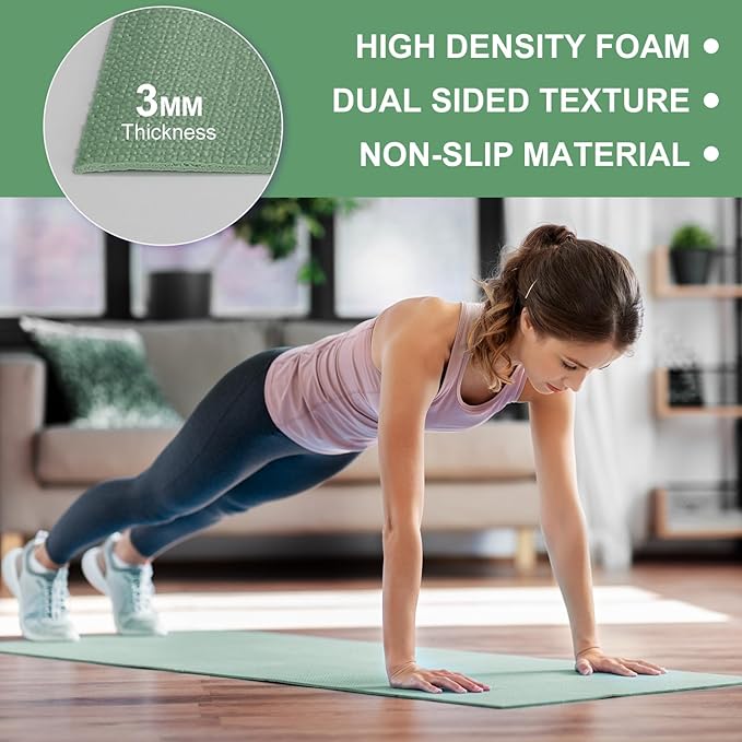 24 Pack 3 mm Thick Yoga Mat Bulk, Non Slip Exercise Workout Fitness Pad for Women Men, Gym Home Yoga Pilates, Easy to Clean, Sturdy PVC