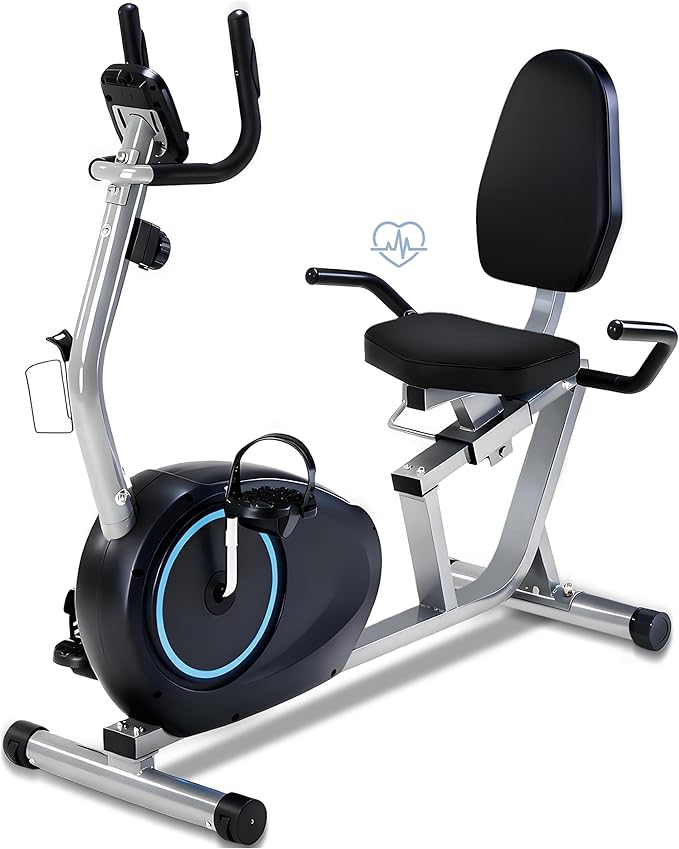 Recumbent Exercise Bike for Seniors - Quick Adjust Seat, Magnetic Recumbent Bike with Quiet 16-Level Resistance, 400LB Weight Capacity, Backlit LCD Monitor, Heart Rate Handle