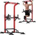 DlandHome Pull Up Bar Power Tower Dip Station, Height Adjustable Heavy Duty Workout Dip Stand, Multi-Functional Strength Training Machine for Men Women Home Gym