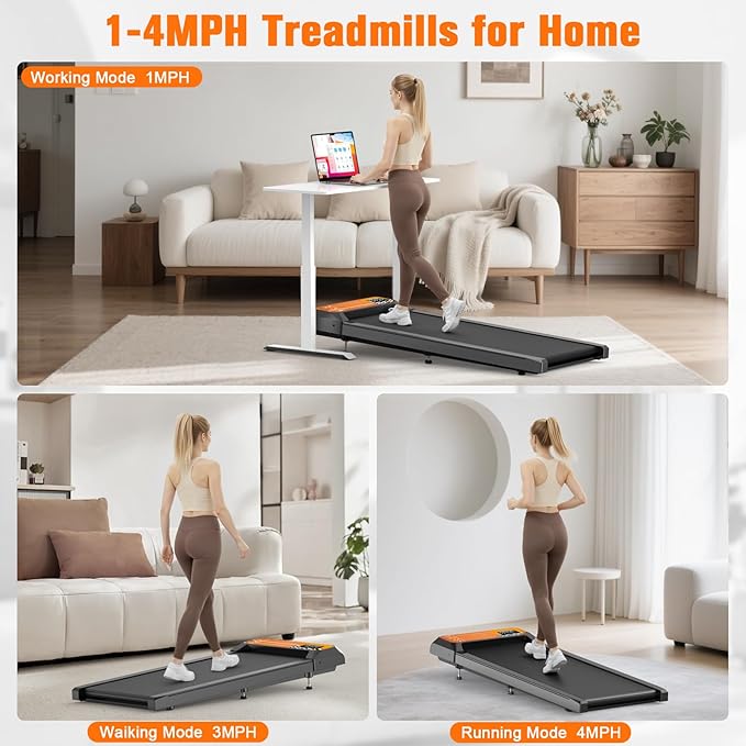 Walking Treadmill Pad with 5% Adjustable Incline and APP Sync, Small Compact Under Desk Treadmills for Home and Office with Remote Control and LED Display, 2.5HP