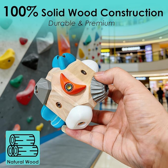 Handcrafted Solid Wood Climbing Boulder Block – Finger Strength Trainer with Custom Routes, Portable Grip Training & Stress Relief Toy, Includes Climbing Keychain & Finger Tape Gift