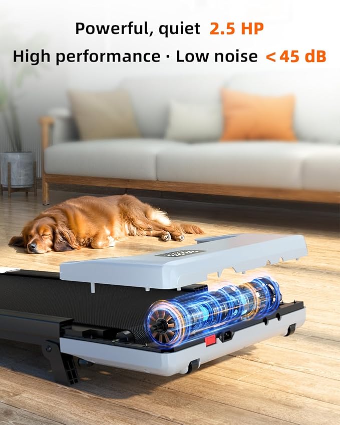 DeerRun Under Desk Walking Pad Treadmill for Home & Office, 6% Manual Incline, 2.5 HP, 0.6–3.8 MPH Walking Speed, 300 lb Capacity, App & Remote Control