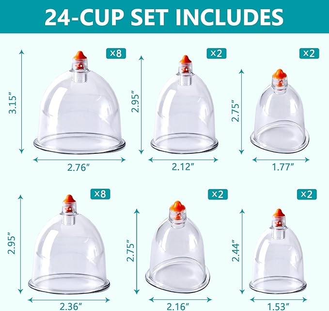 Ditind Cupping Therapy Set, 24 Pcs Cupping Set, Professional Cupping Kit for Massage Therapy, Portable Upgrade Cupping with Case, Pump Suction Cups for Cellulite Muscle Pain Relief Physical Therapy