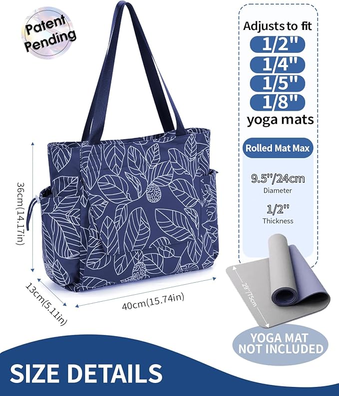 sportsnew Yoga Mat Bag Tote Yoga Gym Bags For Women Men with Waterproof Wet Pocket & Hook-and-loop, Quick Access Storage Yoga Mat Bag Carrier