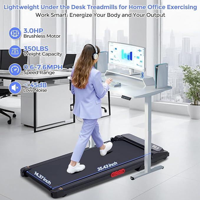 Electric Treadmills for Home with Incline, Walking Pad Treadmill with Handle Bar, 0.6-7.6MPH Portable Small Treadmills with Handles for Home Small Spaces, 3.0HP Walking Pad with Incline and 350LBS