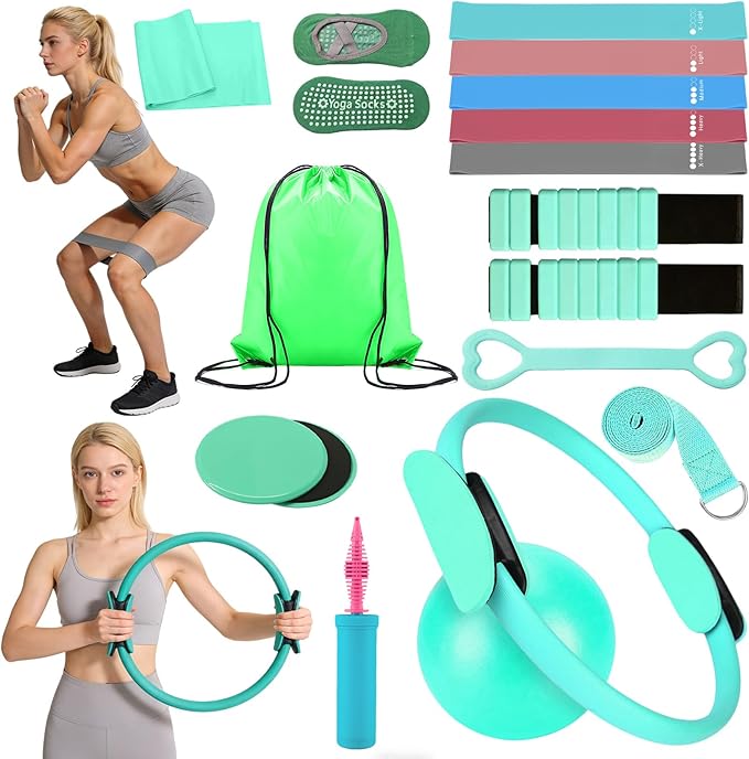Pilates Kit for Home Workouts – Pilates Equipment Set with Ring, Ball, Resistance Bands, Pilates Accessories, Pilates Essentials Kit for Women, Pilates Sets for Home Exercise