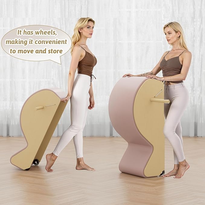 Wooden Pink Pilates Arc with Spine Corrector for Core Strengthening Back Pain Relief, Pilates Spinal Corrector Arch Barrel for Back Flexibility，at Home Reformer Pilates Posture