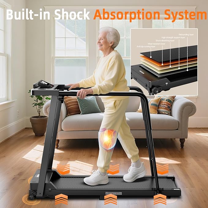 Walking Treadmill with Long Handrail for Balance, Recovery Fitness Exercise Machine, Treadmills for Home with Holder for Phone & Cup, 300 lbs Capacity, with LCD Display