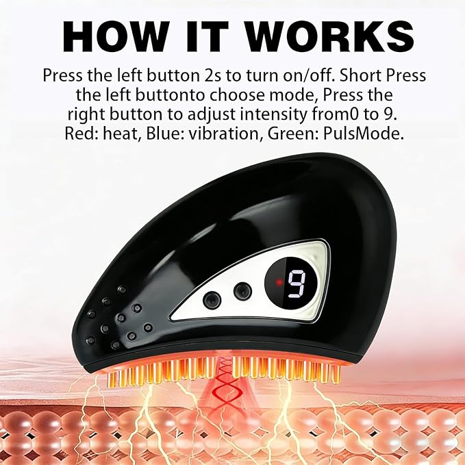 TMJ Relief Products Jaw, Handheld TMJ Relief Massager with Vibrating & Heating and PulsMode, Ergonomic Multi-Needle Design TMJ Massage Tool for Jaw & Neck Pain, Stiff Jaw, Tension, Stiffness (Black)