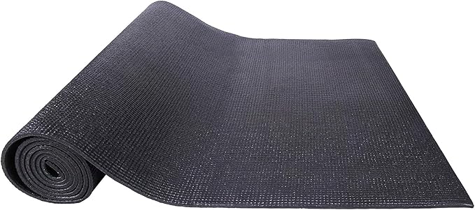 Signature Fitness All Purpose 0.25 Inch Thick High Density No Tear Exercise Yoga Mat with Strap & Lightweight Features for Indoor & Outdoor Use, Black