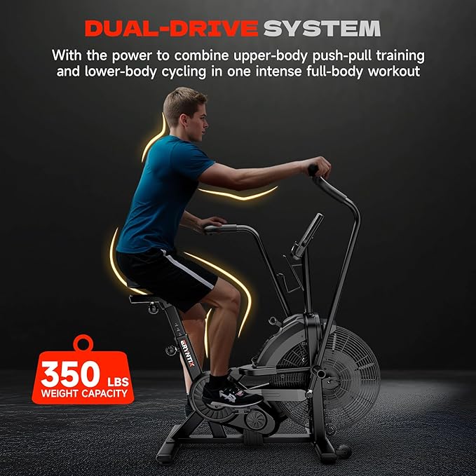 Exercise Bike | Magnetic & Air Resistance Exercise Bike | Adjustable Dual-Action Handlebars | APP-Connected Home Cardio Equipment
