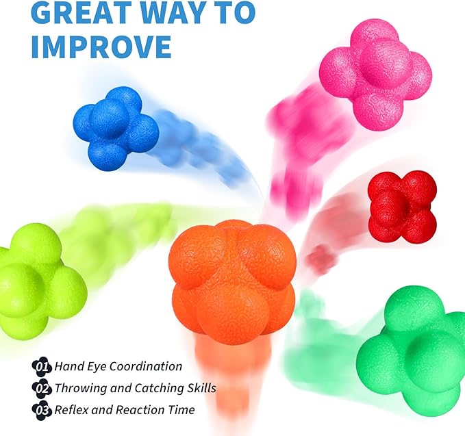 Toyvian Agility Reaction Balls, 6pcs Reflex Training Ball Set Hand Eye Coordination Training for Sports Workout Baseball Tennis Soccer Coordination and Garden Family Gatherings