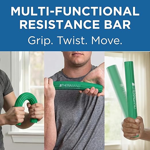 THERABAND FlexBar, Tennis Elbow Therapy Bar, Relieve Tendonitis Pain & Improve Grip Strength, Resistance Bar for Golfers Elbow & Tendinitis, Green, Medium, Intermediate