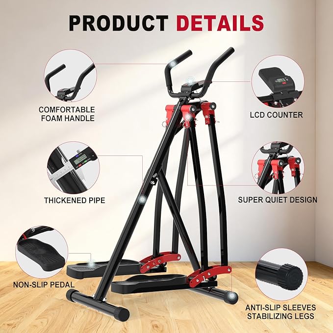 HOTWAVE Space Walker Exercise Machine - Air Walker Elliptical Trainer for Home Use, with Foldable Design for an Aerobic Stepper and Cross Trainer Glider Exercise Machine for Men and Women