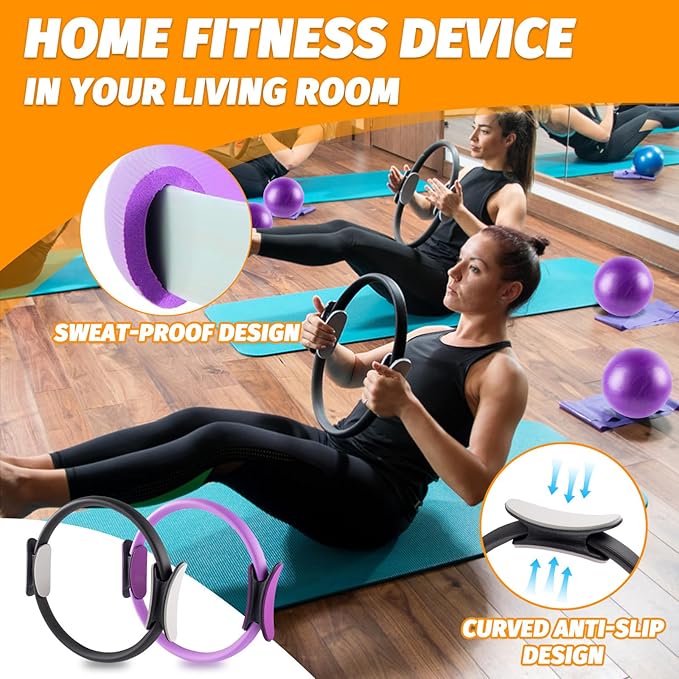 Pilates Ring Set - Complete Home Equipment Kit for Women with Magic Circle, Resistance Bands, Massage Balls, and Exercise for Toning and Flexibility