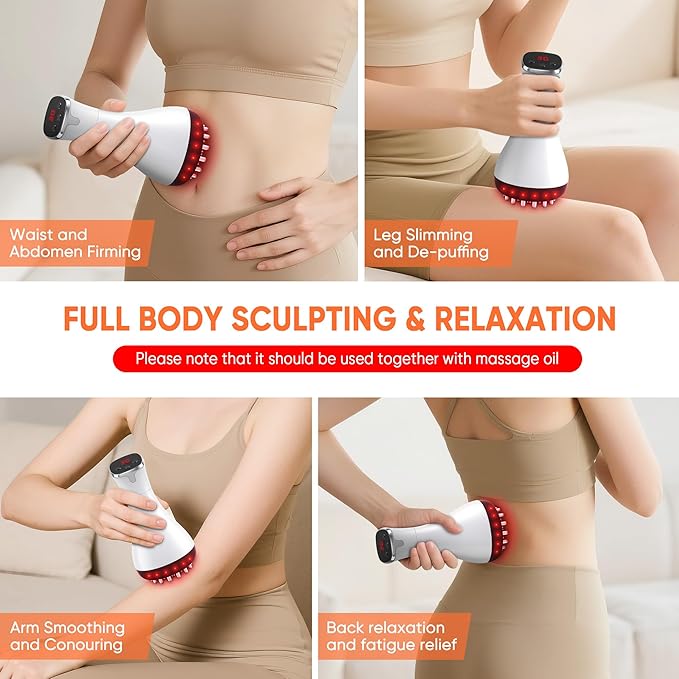 Lymphatic Drainage Massager & Anti Cellulite Massage Tool,Fascia Blaster for Cellulite,Helps Reduce Stretch Marks for Legs, Arms & Belly,Body Sculpting Machine with Microcurrent, Light, Vibration