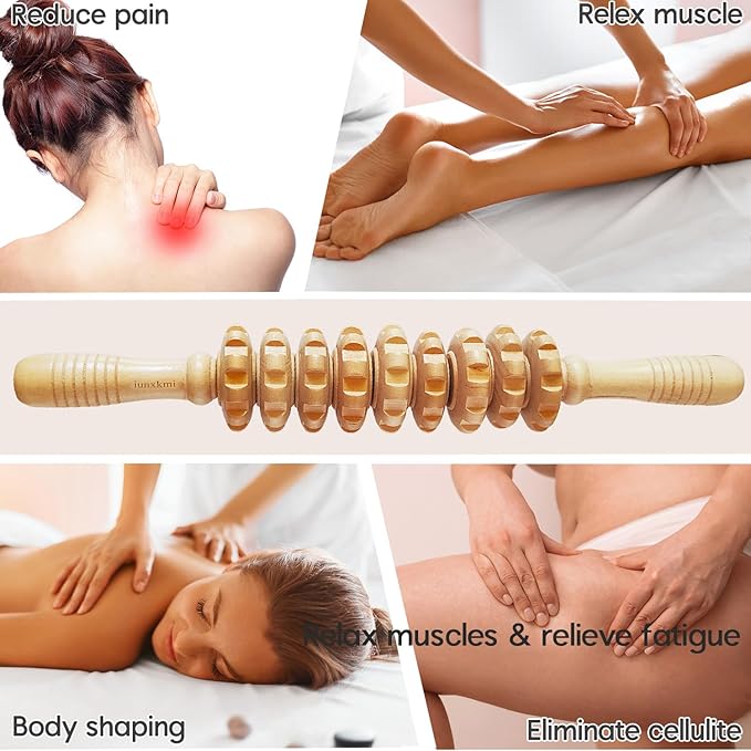 Wood Therapy Massage Tools for Fascial Massage, Cellulite, and Sore Muscles - Multi-Functional Massage Roller Stick for Legs and Back Muscle Recovery