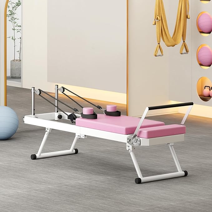 SogesHome Foldable Pilates Reformer Machine for Home Gym, Compact Fitness Reformer with Resistance Springs, Full Body Workout Equipment for Core Strength, Flexibility, Weight Loss, Stability