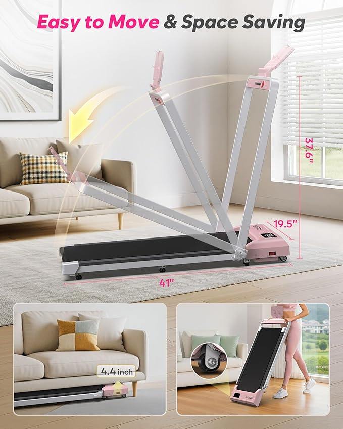 Foldable Treadmill with Incline, Compact Walking Pad Treadmill with Safety Handle Bar, 3.0HP Quiet Under Desk Treadmills for Home/Office, 320 LBS Capacity, APP & Mute Remote Control