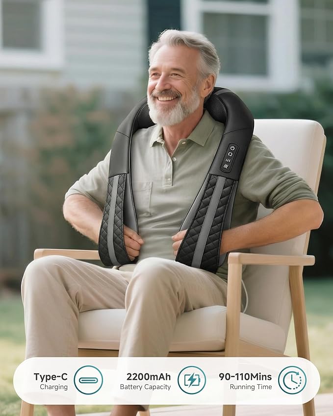 Snailax Cordless Neck Massager with Heat, Rechargeable Shiatsu Neck Back Massager for Pain Relief Deep Tissue, 4D Knead Shoulder Massager Pillow, Gifts/Presents for Mom, Dad, Black
