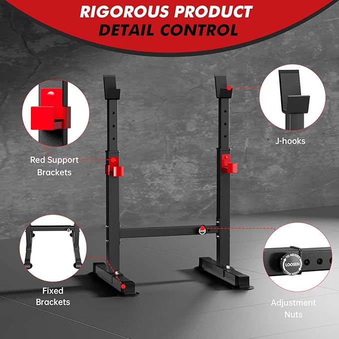 Adjustable Squat Rack, 550LBS Multi-Function Barbell Rack for Weight Lifting and Home Gym Fitness Workout Portable Squat Bench Press - Great for Beginners