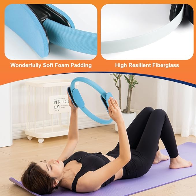 Tsikavo Pilates Ring, Pilates Ring Circle and Ball Set, 12 Inch Magic Circle Pilates Ring,9 Inch Small Exercise Ball,Resistance Bands Set, Home Pilates Equipment for Women