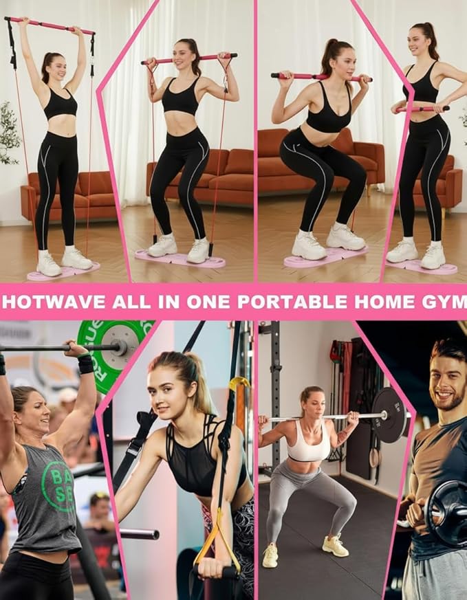 HOTWAVE Portable Exercise Equipment with 16 Gym Accessories,20 in 1 Push Up Board Fitness,Resistance Bands with Ab Roller Wheel,at Home Workout for Men